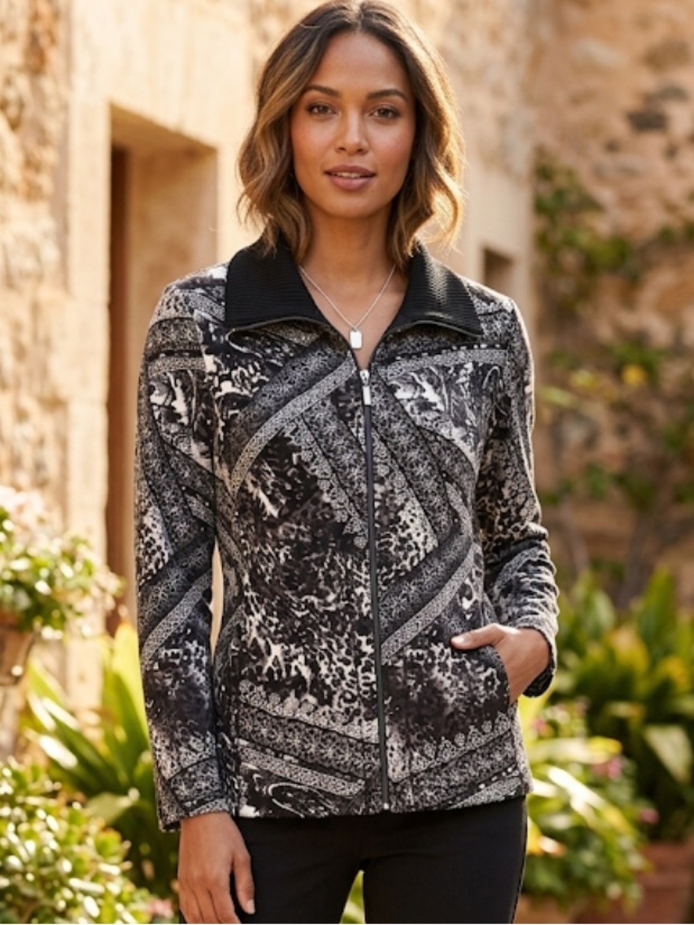 JM Collection Black and White Patterned Jacket